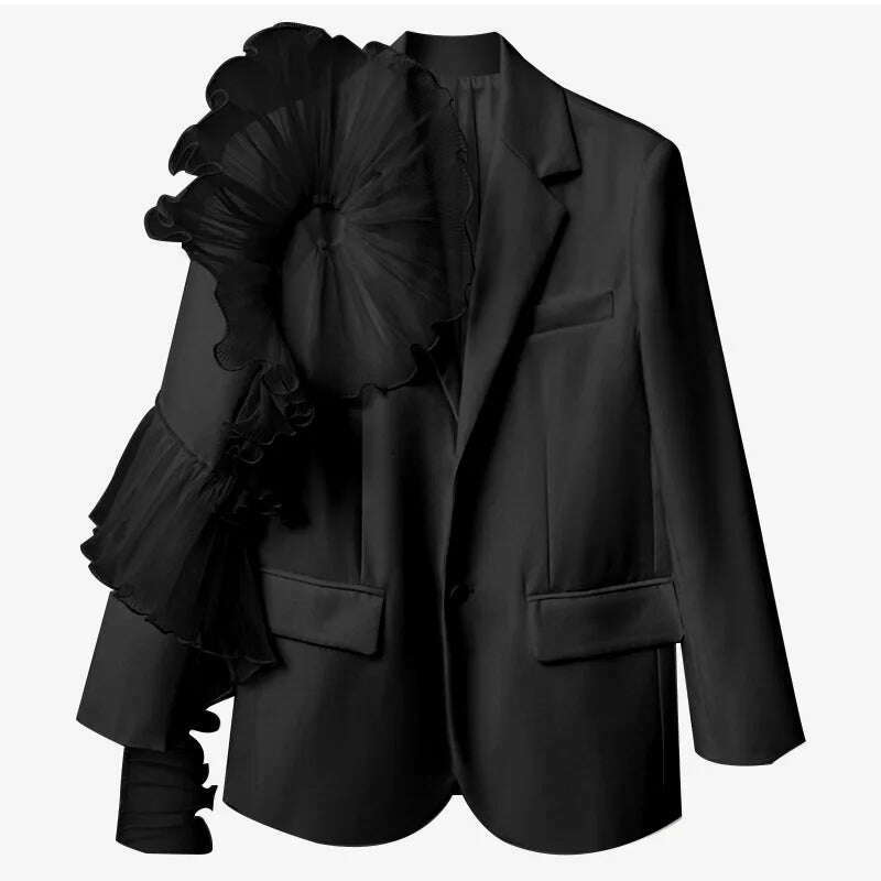 DEAT 2023 Summer Women's Blazer New Fashion Neothed Loose Single Breatsed Long Sleeve Spliced Mesh Elegant Suit jackets WV10000S - KIMLUD