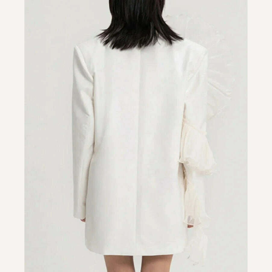 DEAT 2023 Summer Women's Blazer New Fashion Neothed Loose Single Breatsed Long Sleeve Spliced Mesh Elegant Suit jackets WV10000S - KIMLUD