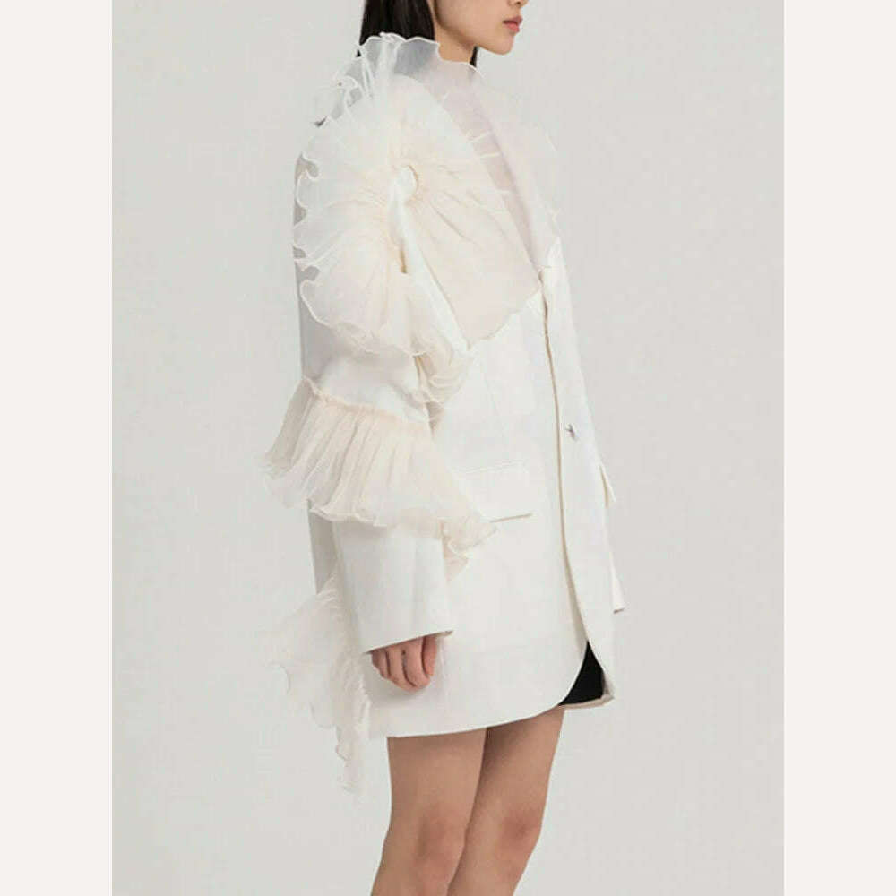 DEAT 2023 Summer Women's Blazer New Fashion Neothed Loose Single Breatsed Long Sleeve Spliced Mesh Elegant Suit jackets WV10000S - KIMLUD