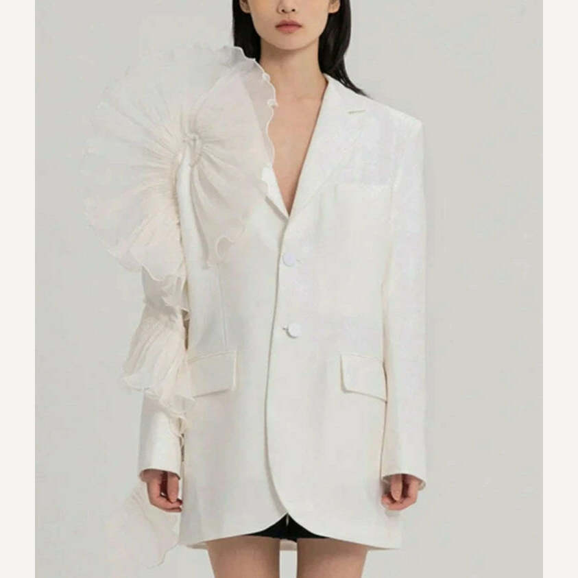 DEAT 2023 Summer Women's Blazer New Fashion Neothed Loose Single Breatsed Long Sleeve Spliced Mesh Elegant Suit jackets WV10000S - KIMLUD