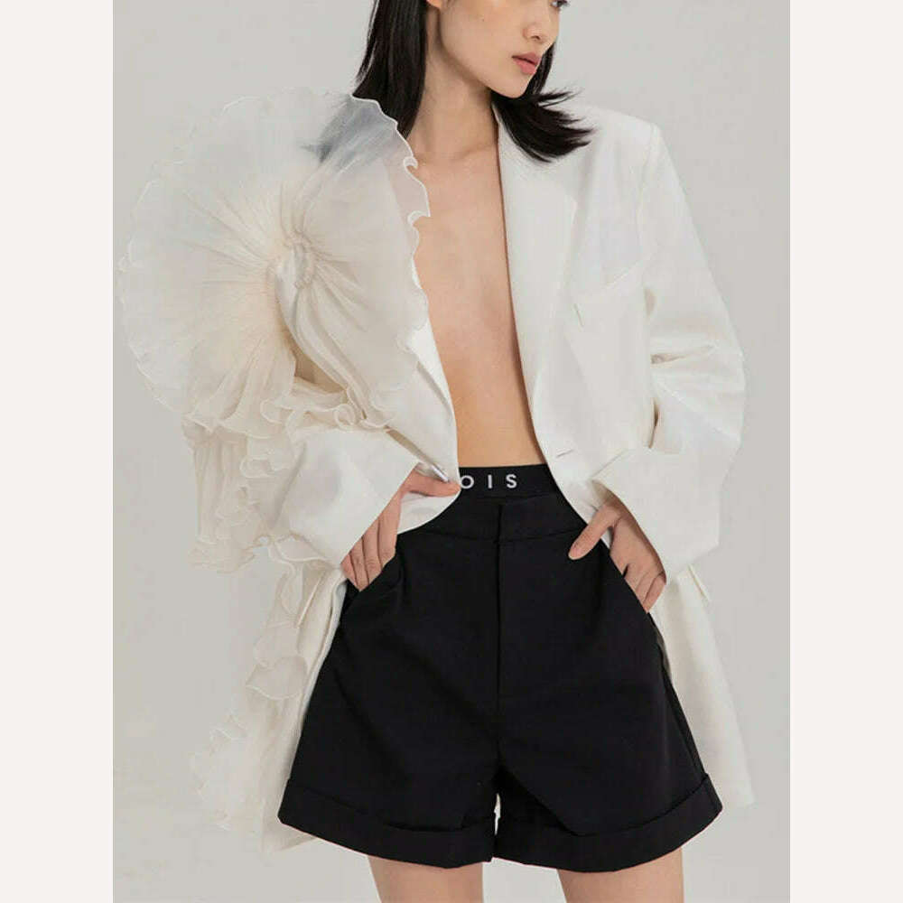 DEAT 2023 Summer Women's Blazer New Fashion Neothed Loose Single Breatsed Long Sleeve Spliced Mesh Elegant Suit jackets WV10000S - KIMLUD
