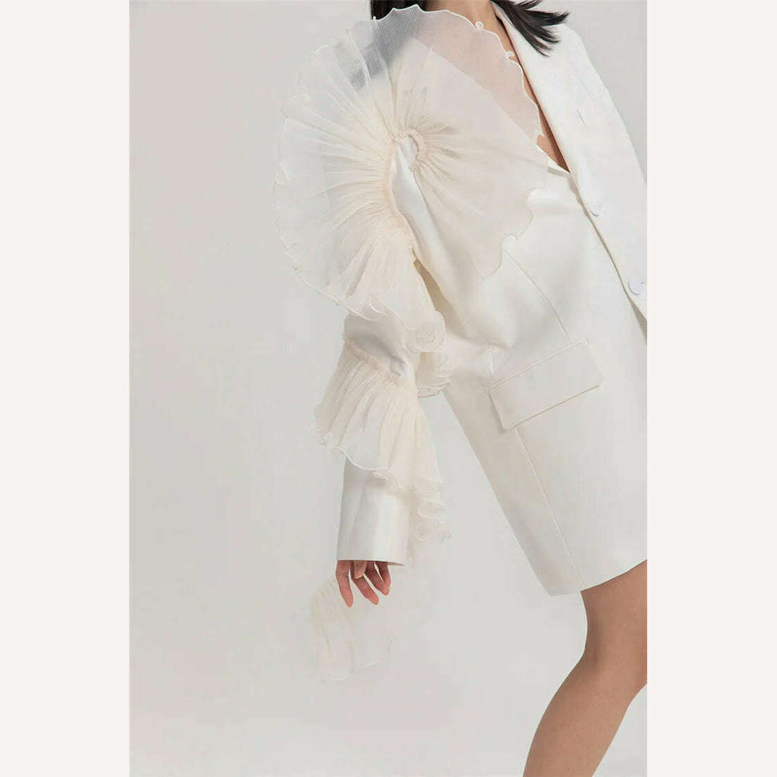 DEAT 2023 Summer Women's Blazer New Fashion Neothed Loose Single Breatsed Long Sleeve Spliced Mesh Elegant Suit jackets WV10000S - KIMLUD