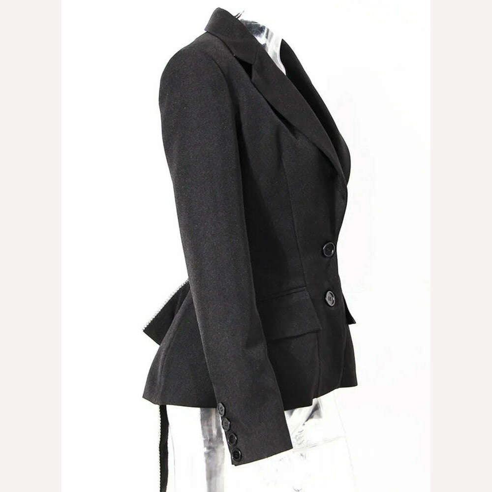 DEAT Diamond Hollow Out Bow Tie Women's Blazer New Notched Single-breasted Slim Suit Jacket Fashion Tide Autumn 2023 19D7376 - KIMLUD