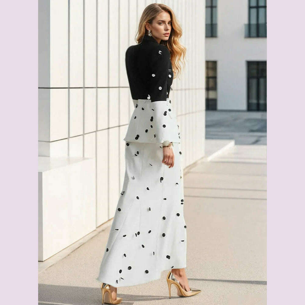 DEAT Fashion Women 2 Pcs Set Blazer Contrast Color Sequin Decorate Slim Hip Wrapping Fishtail Skirt Suit Autumn 2024 New 7AB4672 - KIMLUD