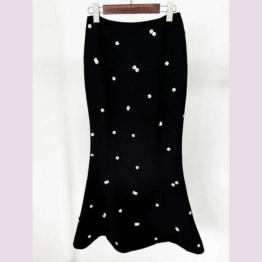 DEAT Fashion Women 2 Pcs Set Blazer Contrast Color Sequin Decorate Slim Hip Wrapping Fishtail Skirt Suit Autumn 2024 New 7AB4672 - KIMLUD