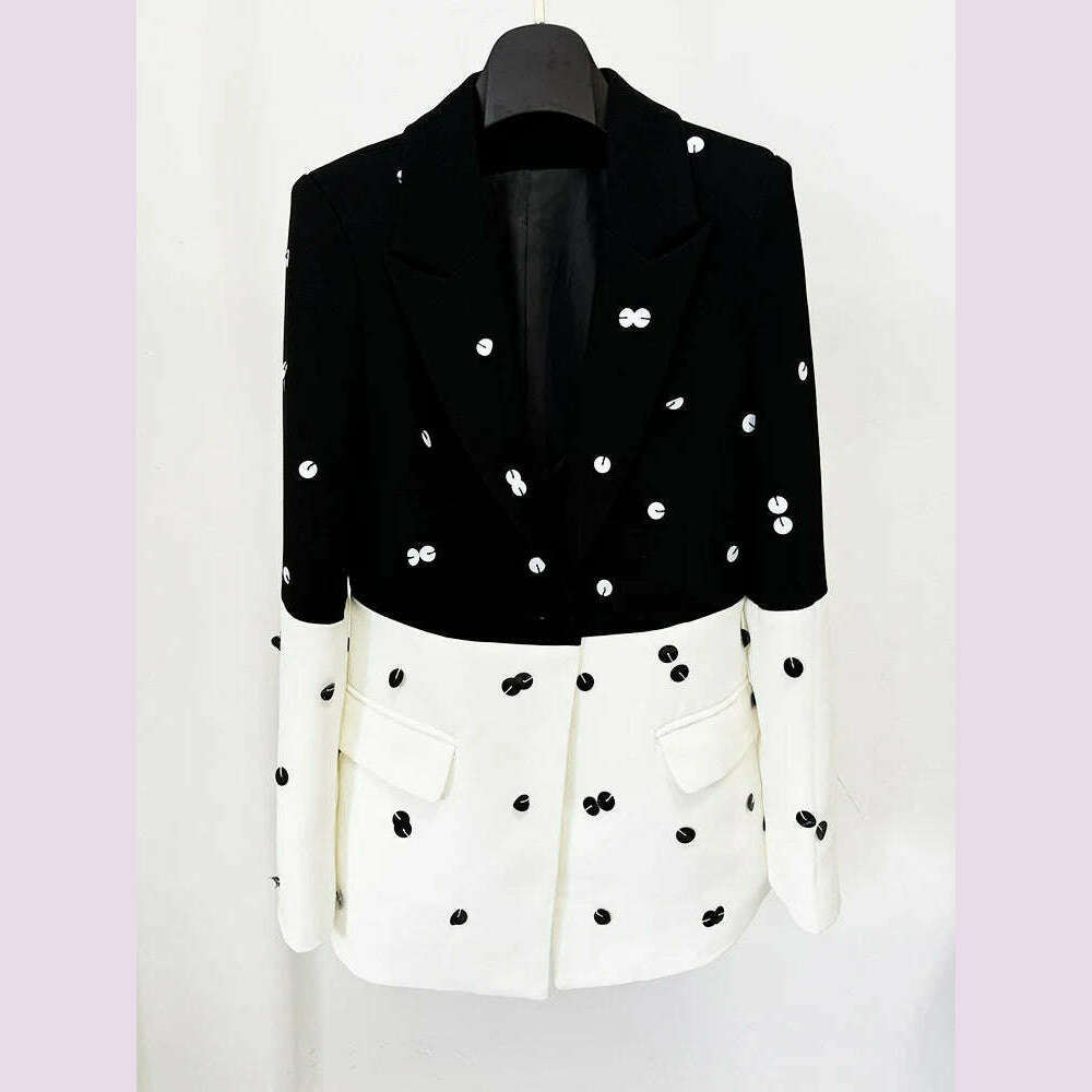 DEAT Fashion Women 2 Pcs Set Blazer Contrast Color Sequin Decorate Slim Hip Wrapping Fishtail Skirt Suit Autumn 2024 New 7AB4672 - KIMLUD