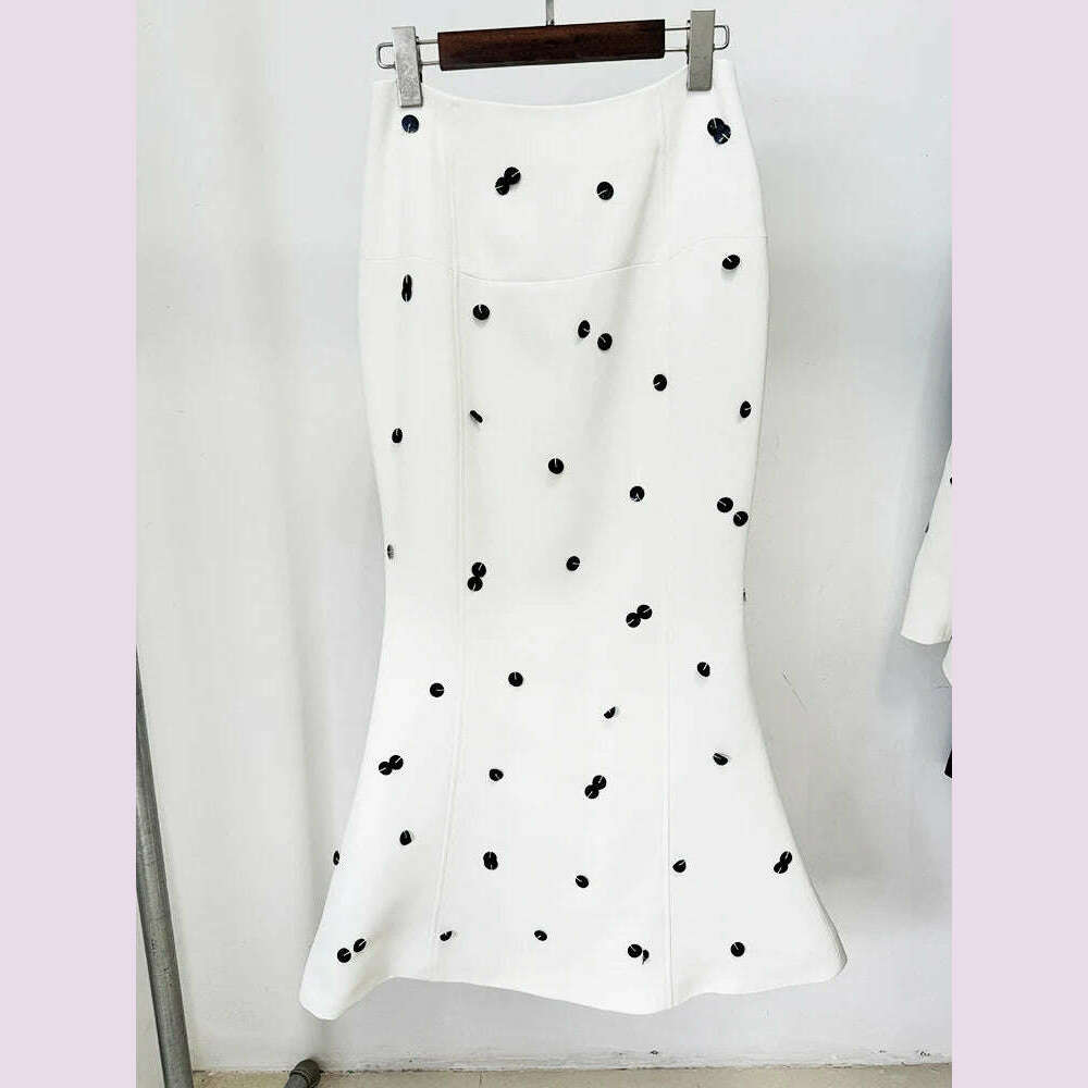 DEAT Fashion Women 2 Pcs Set Blazer Contrast Color Sequin Decorate Slim Hip Wrapping Fishtail Skirt Suit Autumn 2024 New 7AB4672 - KIMLUD