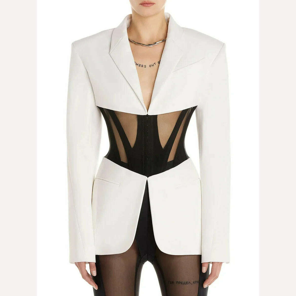 DEAT Fashion Women Blazer Notched Collar Full Sleeve Hidden Breasted Lace Patchwork Waist Black Jacket Autumn 2024 New 17A8211 - KIMLUD