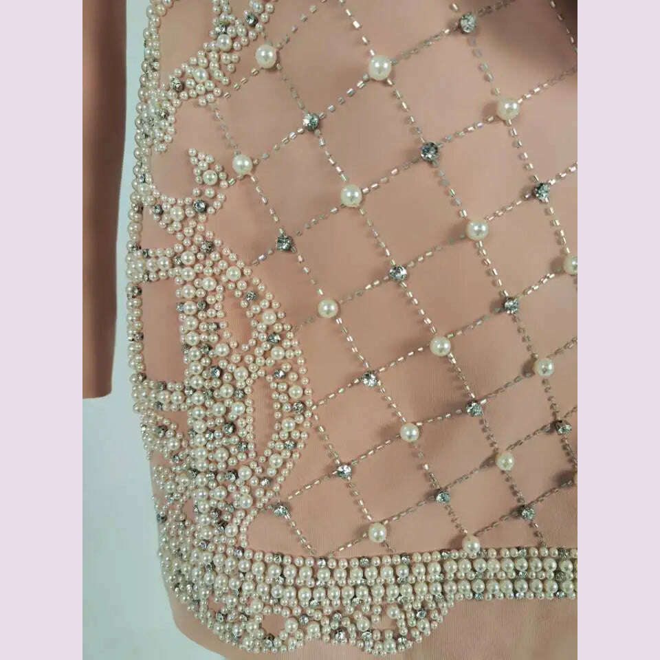 DEAT Fashion Women's Blazer Handmade Pearl Beaded Shawl Collar Hidden Breasted Long Sleeve Suit Jackets Spring 2023 New 17A4050H - KIMLUD