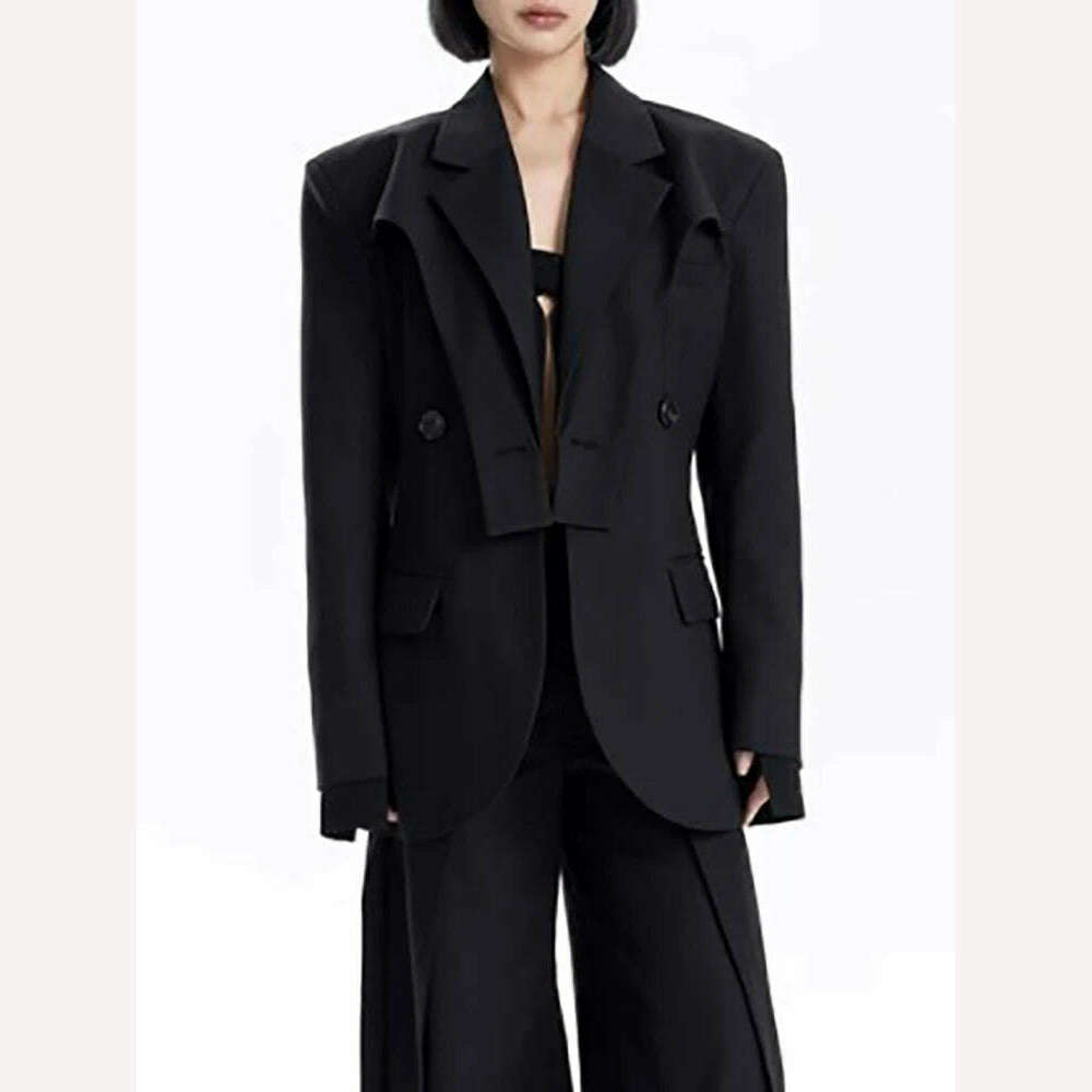 DEAT Fashion Women's Blazer Deconstruction Cross Necked Double Breasted Wait Long Sleeve Suit Jackets Autumn 2024 New 7AB1277 - KIMLUD