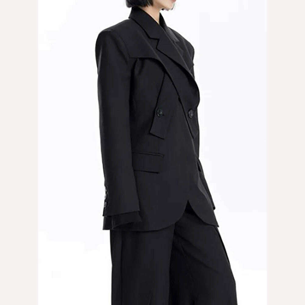 DEAT Fashion Women's Blazer Deconstruction Cross Necked Double Breasted Wait Long Sleeve Suit Jackets Autumn 2024 New 7AB1277 - KIMLUD