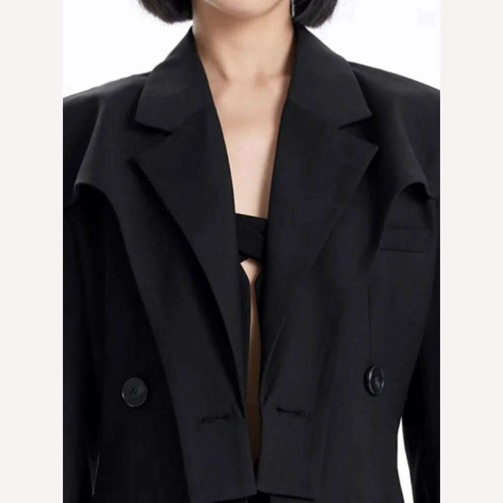 DEAT Fashion Women's Blazer Deconstruction Cross Necked Double Breasted Wait Long Sleeve Suit Jackets Autumn 2024 New 7AB1277 - KIMLUD
