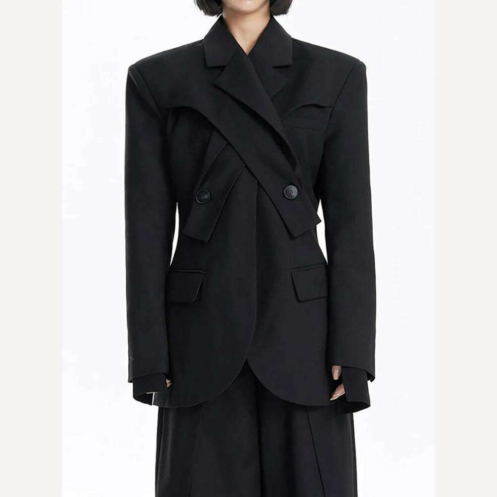 DEAT Fashion Women's Blazer Deconstruction Cross Necked Double Breasted Wait Long Sleeve Suit Jackets Autumn 2024 New 7AB1277 - KIMLUD