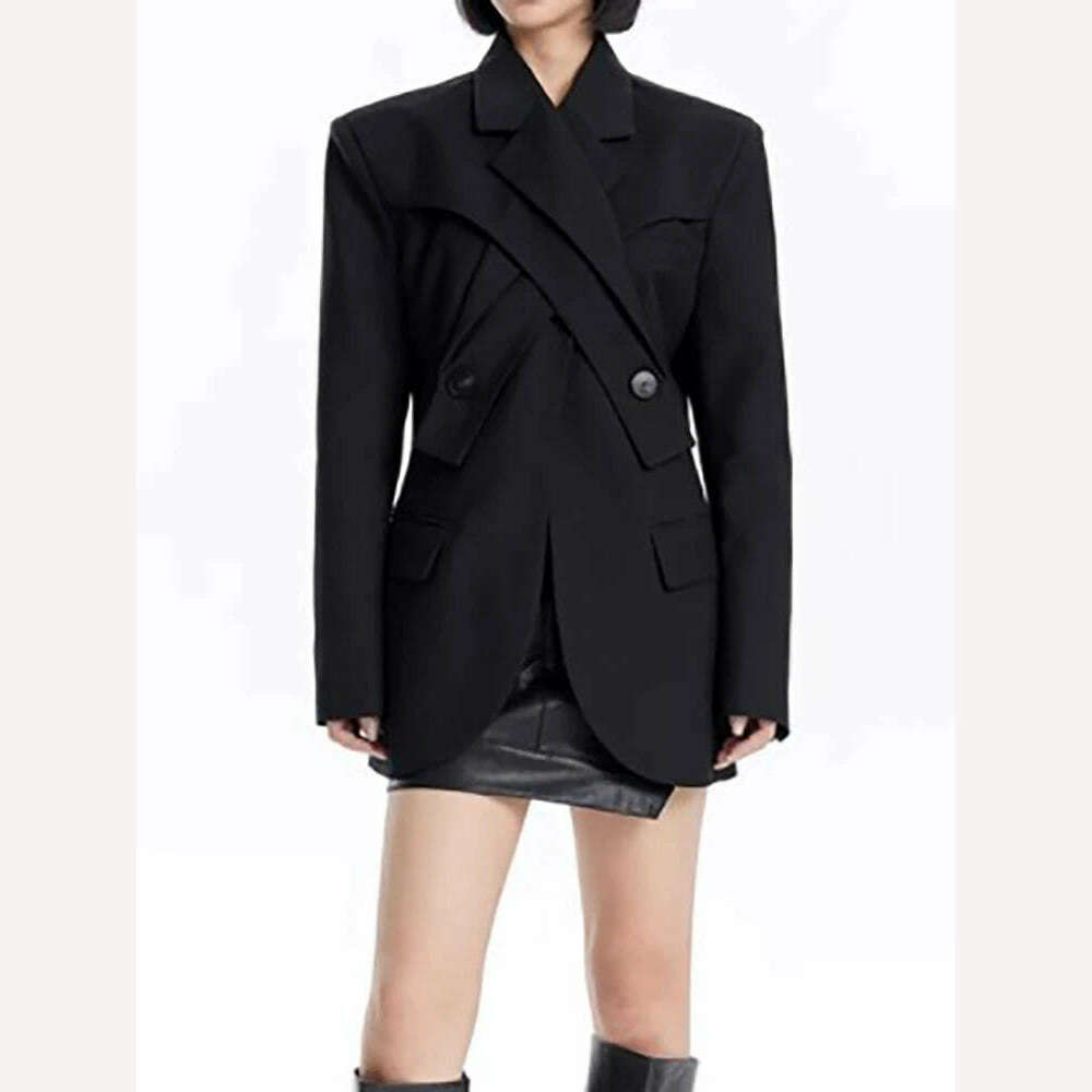 DEAT Fashion Women's Blazer Deconstruction Cross Necked Double Breasted Wait Long Sleeve Suit Jackets Autumn 2024 New 7AB1277 - KIMLUD