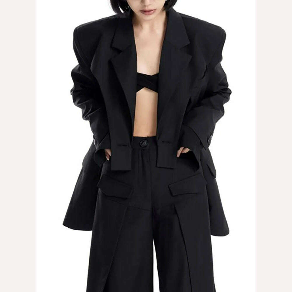 DEAT Fashion Women's Blazer Deconstruction Cross Necked Double Breasted Wait Long Sleeve Suit Jackets Autumn 2024 New 7AB1277 - KIMLUD
