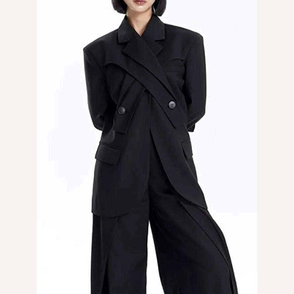 DEAT Fashion Women's Blazer Deconstruction Cross Necked Double Breasted Wait Long Sleeve Suit Jackets Autumn 2024 New 7AB1277 - KIMLUD