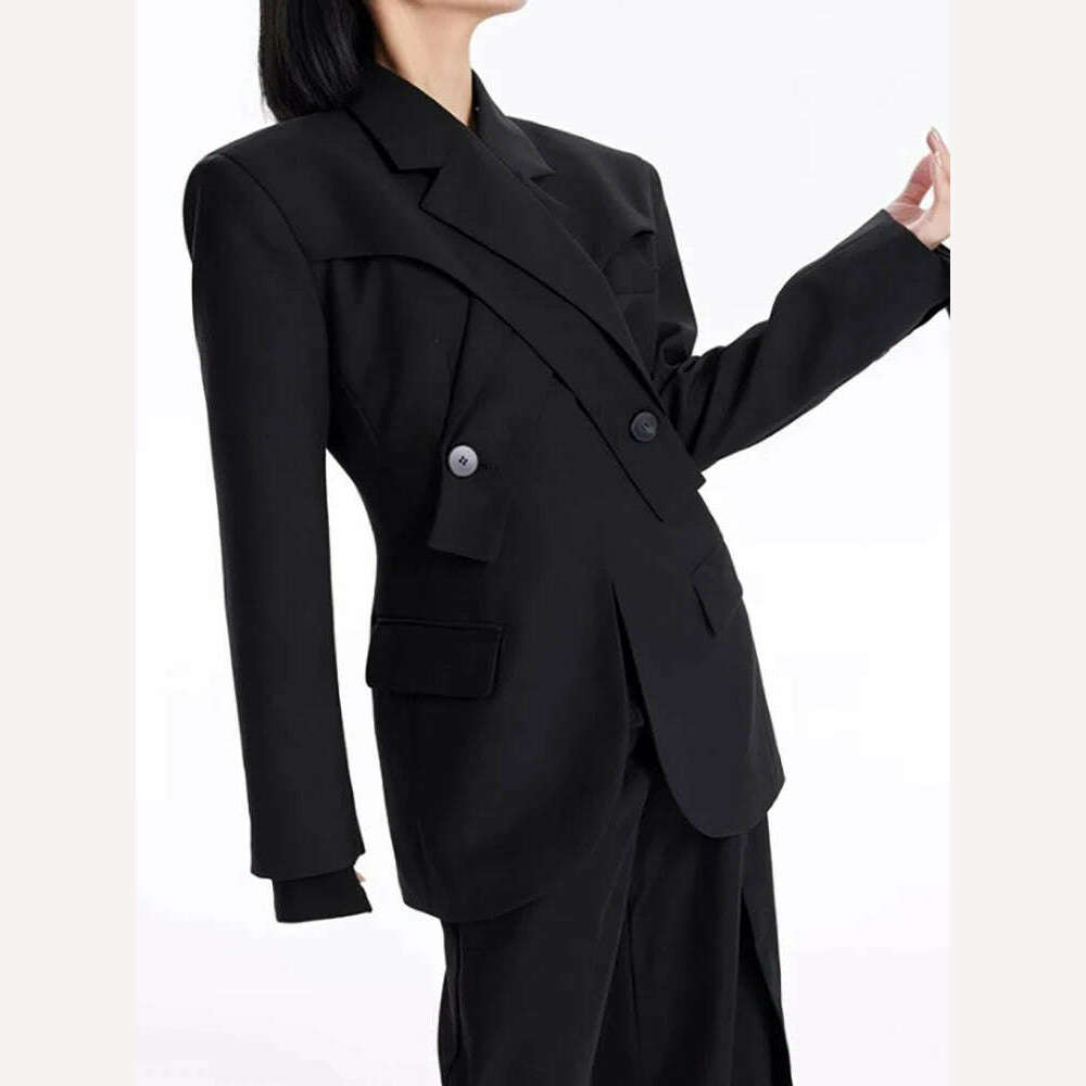 DEAT Fashion Women's Blazer Deconstruction Cross Necked Double Breasted Wait Long Sleeve Suit Jackets Autumn 2024 New 7AB1277 - KIMLUD