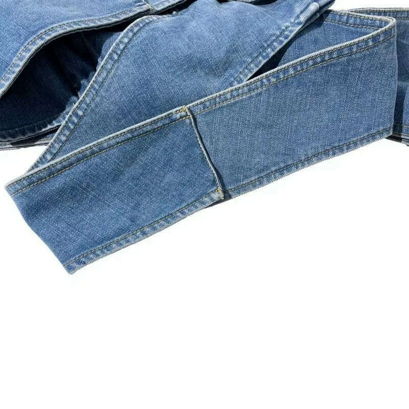 DEAT Fashion Women's Bows Bandage Denim Sling Vest High Waist Wide Leg Straight Jeans Female 2024 Spring New Trendy 33A1173 - KIMLUD