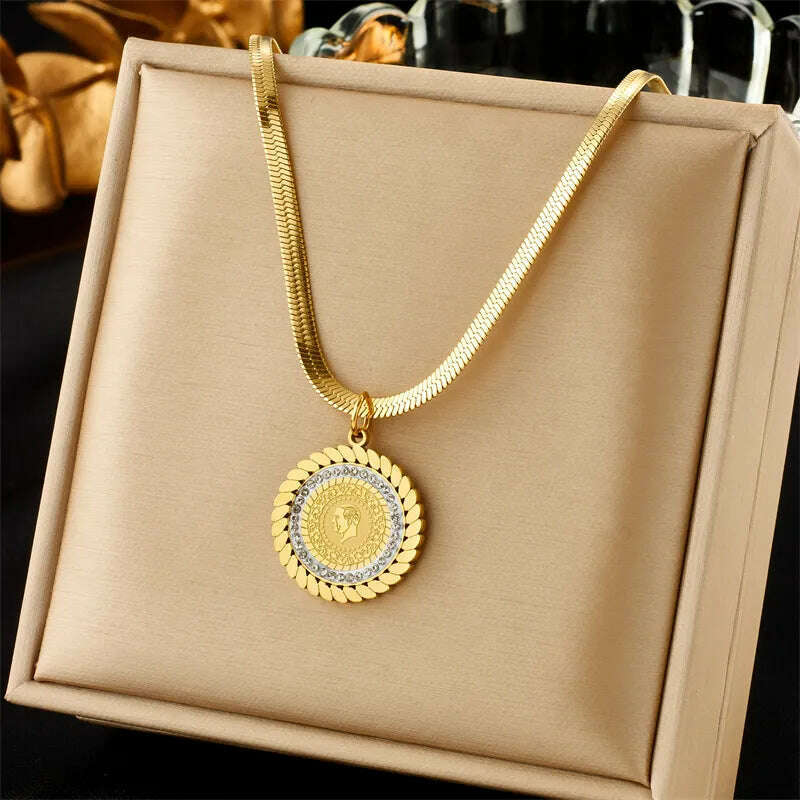 DIEYURO 316L Stainless Steel Round Portrait Charm Necklace Bracelets Earrings For Women Girl New Trend Non-fading Jewelry Set - KIMLUD