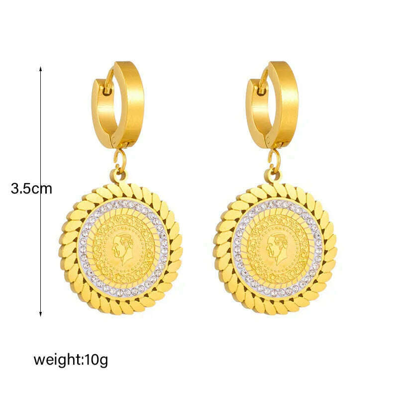 DIEYURO 316L Stainless Steel Round Portrait Charm Necklace Bracelets Earrings For Women Girl New Trend Non-fading Jewelry Set - KIMLUD