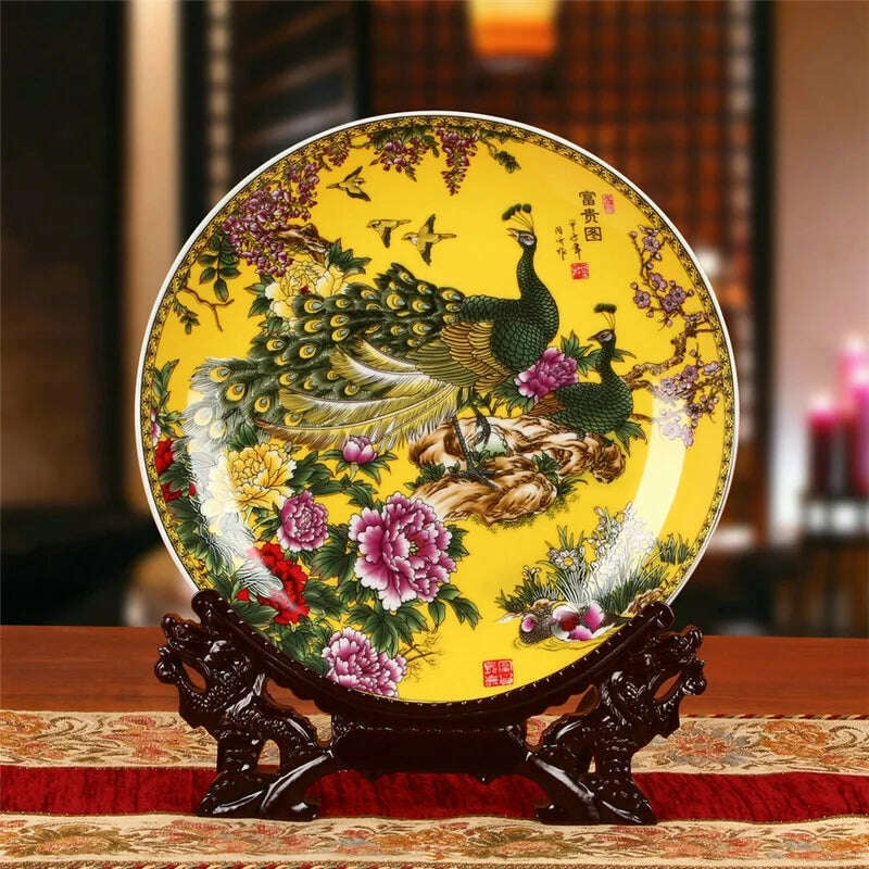 KIMLUD, Dinner Plates China Ceramic Dishes Kitchen Ware Luxury Wedding Gifts Presents European Horse/Peacock Decorative Crafts 10 Inches, KIMLUD Womens Clothes