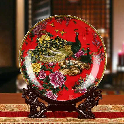 KIMLUD, Dinner Plates China Ceramic Dishes Kitchen Ware Luxury Wedding Gifts Presents European Horse/Peacock Decorative Crafts 10 Inches, B4 Only Plate / 10 Inches, KIMLUD Womens Clothes
