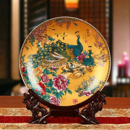 KIMLUD, Dinner Plates China Ceramic Dishes Kitchen Ware Luxury Wedding Gifts Presents European Horse/Peacock Decorative Crafts 10 Inches, B3 Only Plate / 10 Inches, KIMLUD Womens Clothes