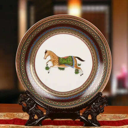 KIMLUD, Dinner Plates China Ceramic Dishes Kitchen Ware Luxury Wedding Gifts Presents European Horse/Peacock Decorative Crafts 10 Inches, A2 Only Plate / 10 Inches, KIMLUD Womens Clothes
