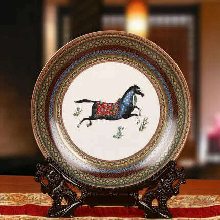 KIMLUD, Dinner Plates China Ceramic Dishes Kitchen Ware Luxury Wedding Gifts Presents European Horse/Peacock Decorative Crafts 10 Inches, A1 Only Plate / 10 Inches, KIMLUD Womens Clothes