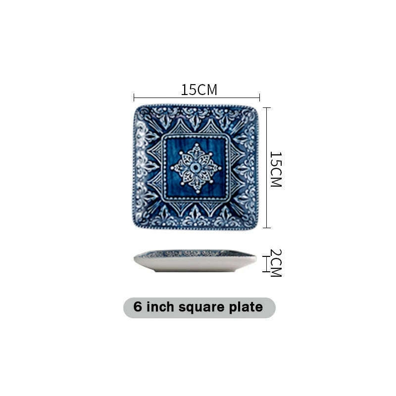 KIMLUD, Dinner Set of Ceramic Dishes Design Full Ceramic Christmas Tableware Plates Ceramics Dishes for Serving Baroque Northern Europe, 6 inch square plate, KIMLUD Womens Clothes