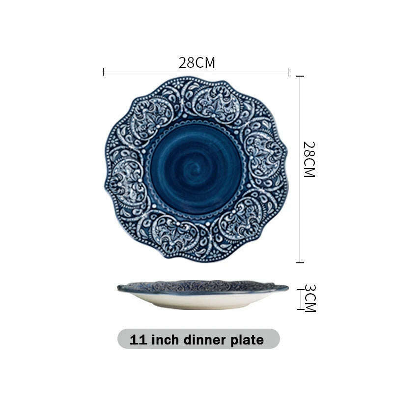 KIMLUD, Dinner Set of Ceramic Dishes Design Full Ceramic Christmas Tableware Plates Ceramics Dishes for Serving Baroque Northern Europe, 11 inch dinner plate, KIMLUD Womens Clothes