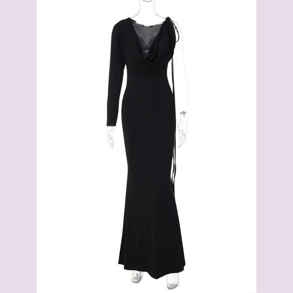 Dulzura Lace Up Long Sleeve One Shoulder Maxi Dress For Women Bodycon Party Elegant Outfits Birthday Evening 2023 Summer - KIMLUD