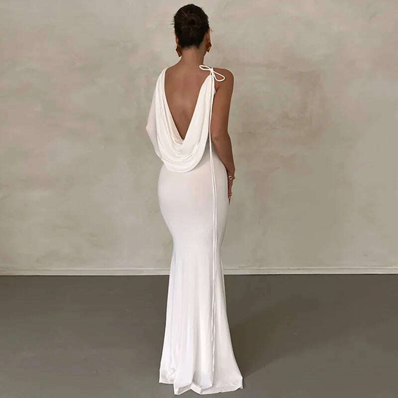 Dulzura Lace Up Long Sleeve One Shoulder Maxi Dress For Women Bodycon Party Elegant Outfits Birthday Evening 2023 Summer - KIMLUD