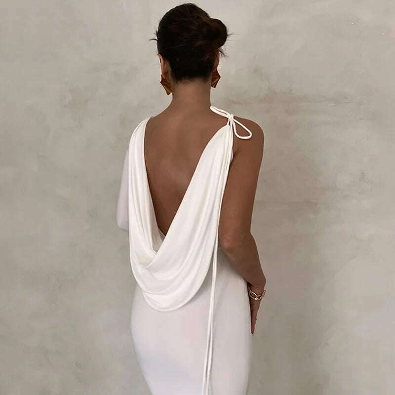 Dulzura Lace Up Long Sleeve One Shoulder Maxi Dress For Women Bodycon Party Elegant Outfits Birthday Evening 2023 Summer - KIMLUD