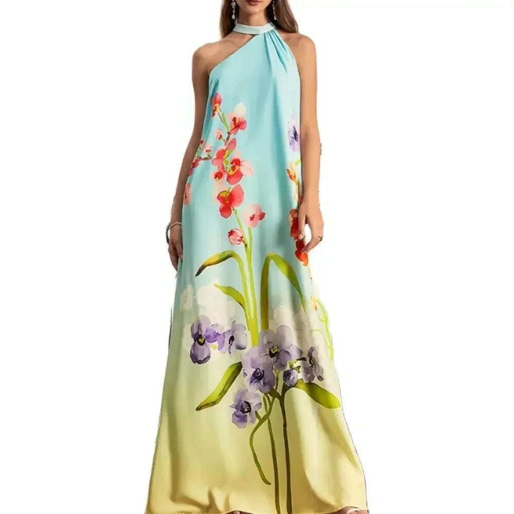 KIMLUD, Elegant Fashion Floral Dress Spaghetti Strap Sweet Halter Camis Dress Fashion Chic Loose Maxi Dress Casual Boho Vintage Dresses, Green / XXXL / CHINA, KIMLUD APPAREL - Womens Clothes