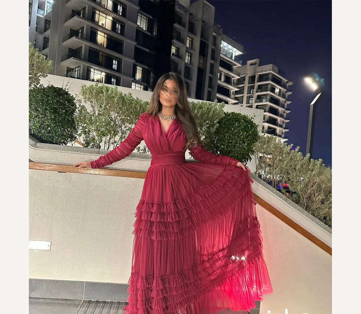 Elegant High Quality V-neck A-line Floor Length Evening Dress Formal Ocassion Gown Pleat Tulle prom dresses 2023 luxury gown - KIMLUD