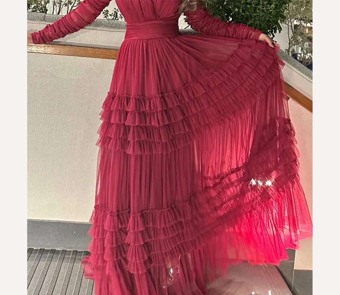 Elegant High Quality V-neck A-line Floor Length Evening Dress Formal Ocassion Gown Pleat Tulle prom dresses 2023 luxury gown - KIMLUD