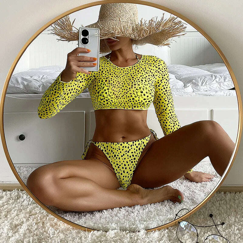 Ellolace Leopard Women's Swimsuit Of 3 Items Halter Micro Bikini Top Separately Print Bathing Suit Brazilian Low Waist Beachwear - KIMLUD