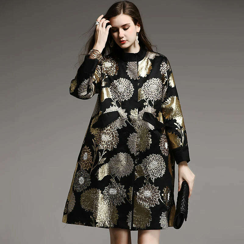 Embro Mill Vintage Royal Spring Autumn Coat Woman Elegant Lady Loose Chinese Style High-end Beading Trench Coat Female M-XXL - KIMLUD