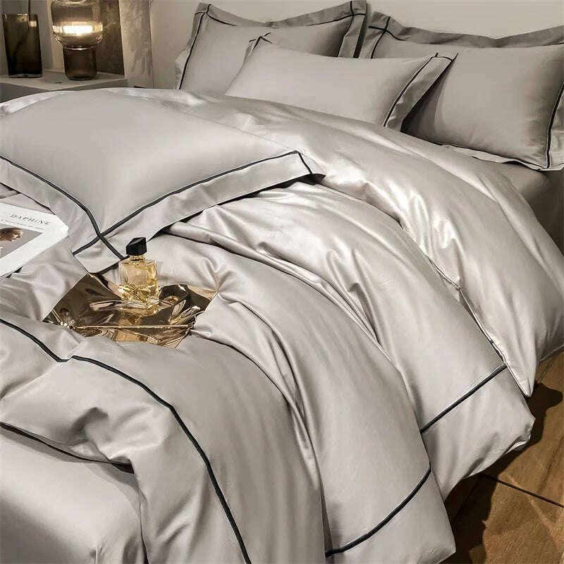 Embroidery Bedding Sets Egyptian Cotton Bed Sheet Set Luxury Duvet Cover Bedsheet Bed Linen Pillowcase 5 Stars Hotel Bedclothes - KIMLUD