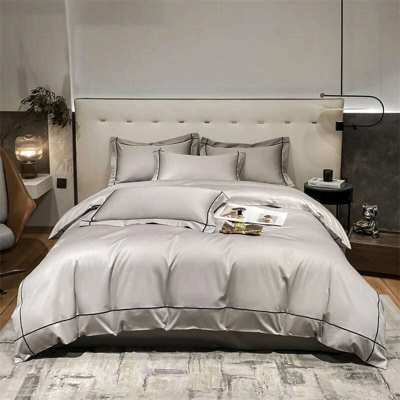 Embroidery Bedding Sets Egyptian Cotton Bed Sheet Set Luxury Duvet Cover Bedsheet Bed Linen Pillowcase 5 Stars Hotel Bedclothes - KIMLUD
