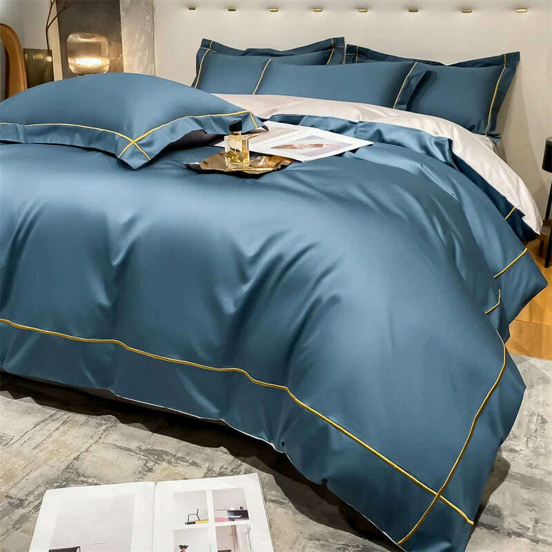 Embroidery Bedding Sets Egyptian Cotton Bed Sheet Set Luxury Duvet Cover Bedsheet Bed Linen Pillowcase 5 Stars Hotel Bedclothes - KIMLUD