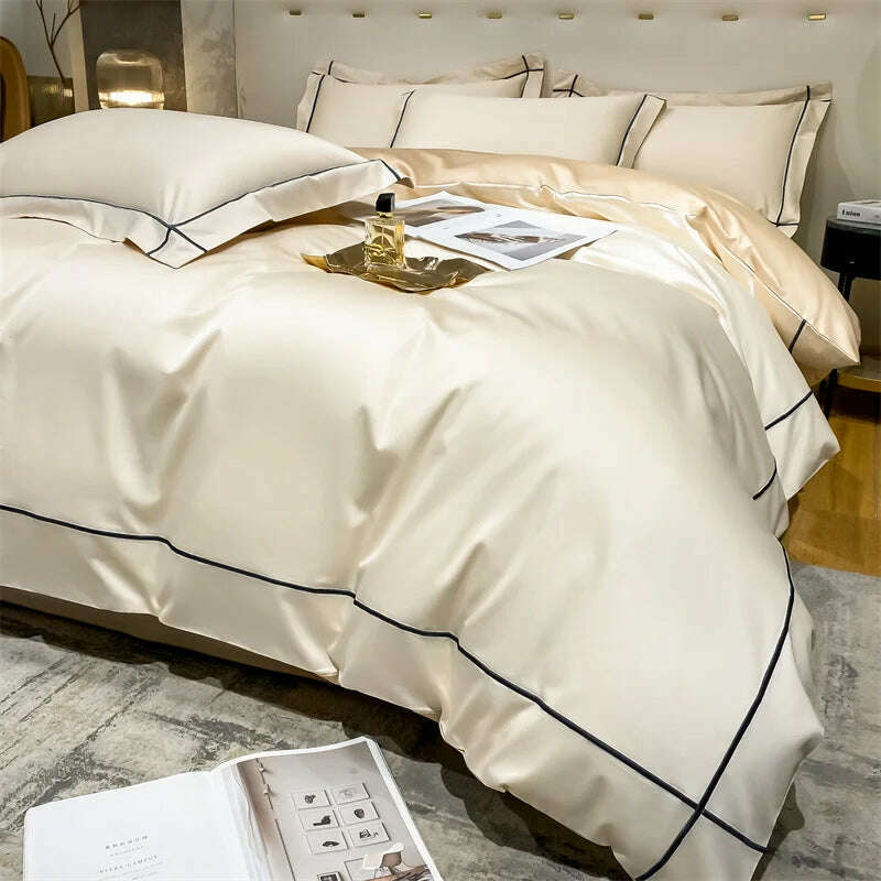 Embroidery Bedding Sets Egyptian Cotton Bed Sheet Set Luxury Duvet Cover Bedsheet Bed Linen Pillowcase 5 Stars Hotel Bedclothes - KIMLUD