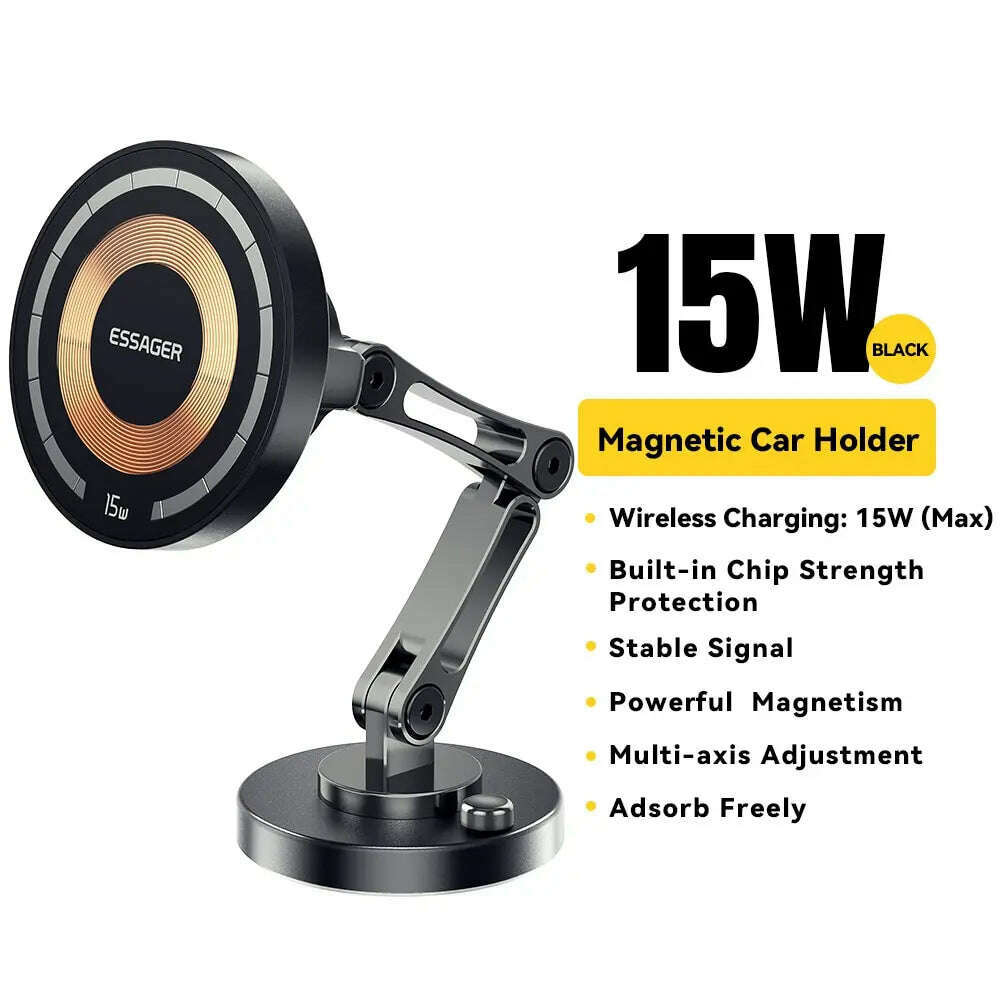KIMLUD, Essager Magnetic Wireless Charger Car Phone Holder 15W Fast Charging Easy Paste Mount Stand For Magsafe iPhone 15 14 13 Pro Max, Wireless charging, KIMLUD APPAREL - Womens Clothes