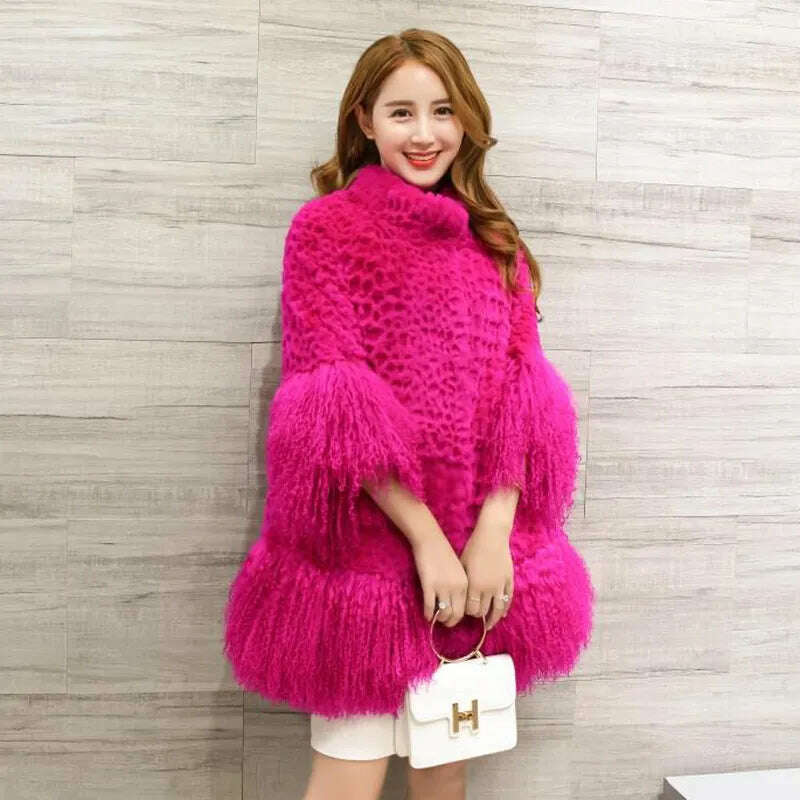 Europe and America women Mongolia Sheep fur sleeve and hem ladies loose outwear Genuine fur coat fashion New fur jacket - KIMLUD
