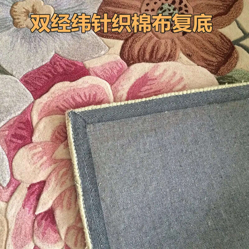 Europe Handmade Wool Carpet for Living Room 3D Hand Carved Rug Thick Carpet Bedroom Sofa Table Floor Mat Study Retro Flower Rug - KIMLUD