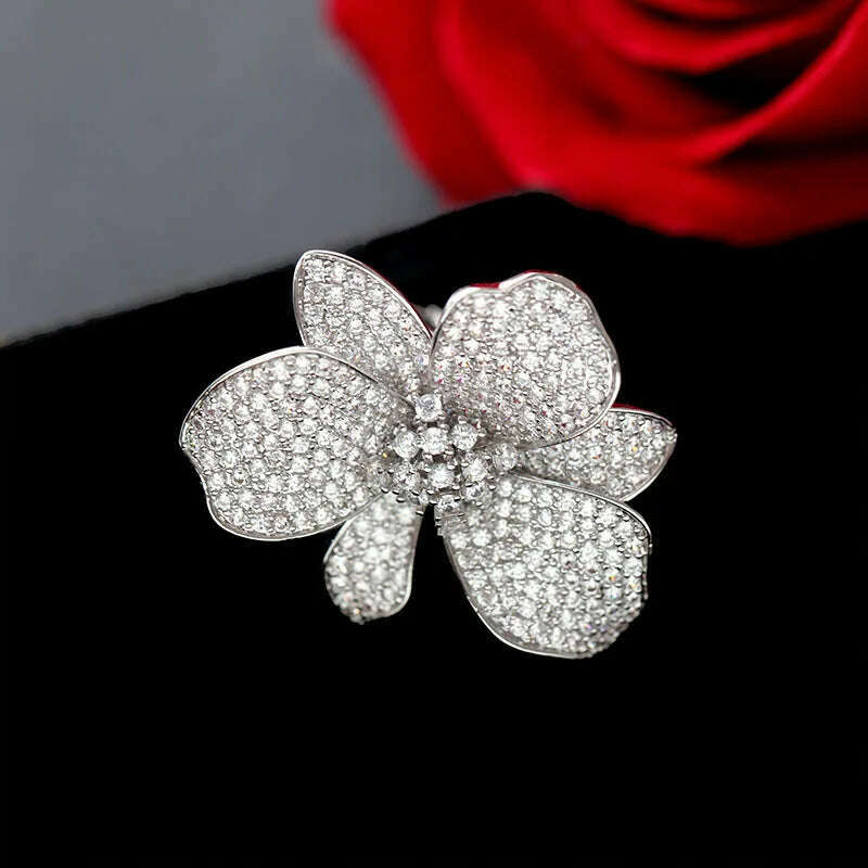 Europe hot fashion jewelry 18K gold plated copper zircon exaggerated flower earrings luxury women's wedding party accessories - KIMLUD