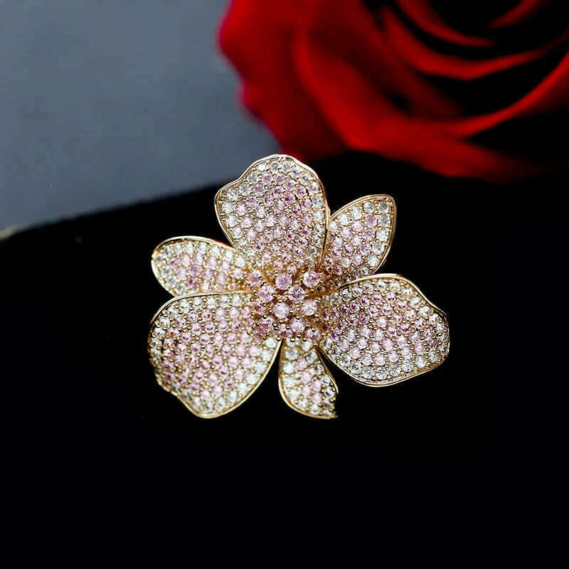 Europe hot fashion jewelry 18K gold plated copper zircon exaggerated flower earrings luxury women's wedding party accessories - KIMLUD