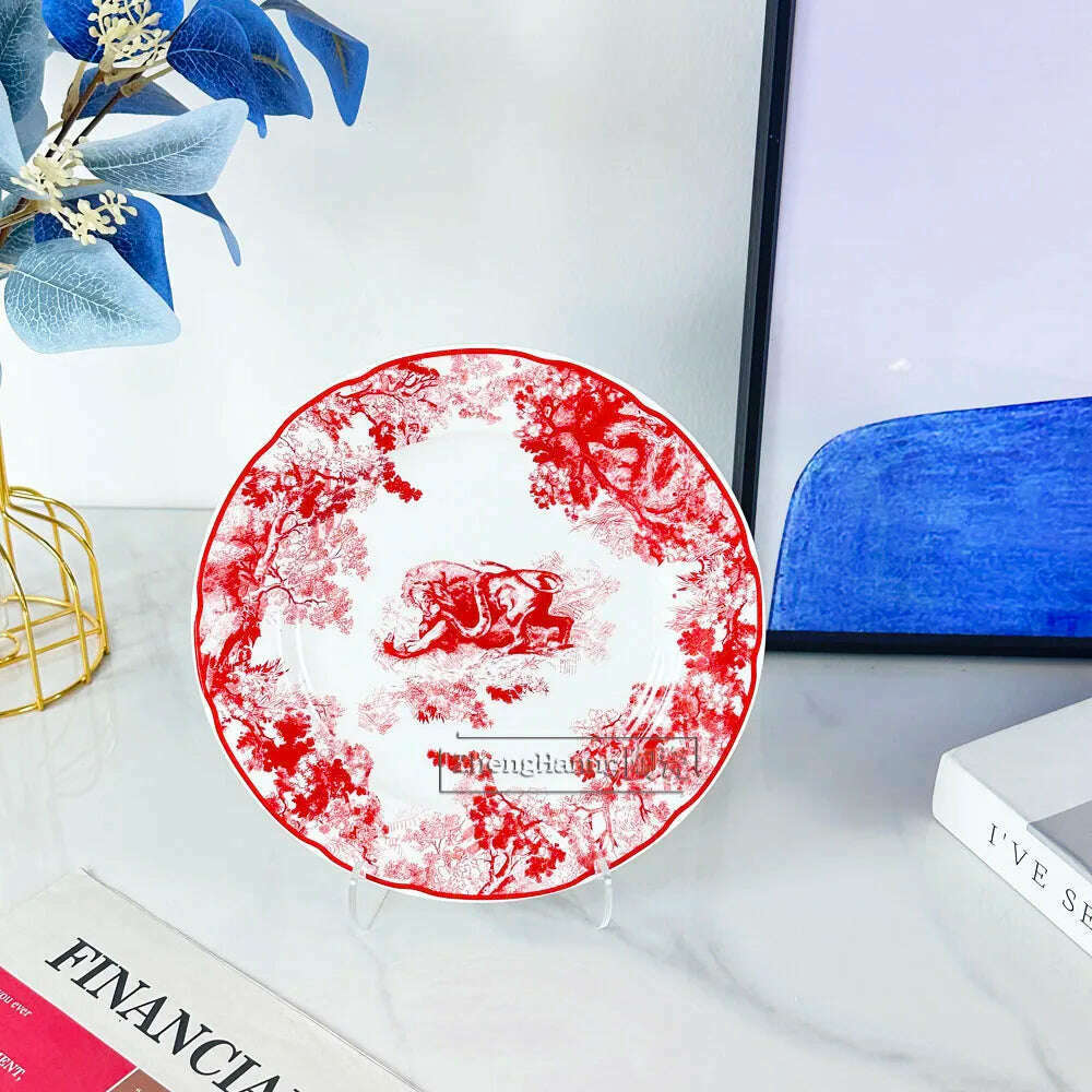 KIMLUD, European-style Ceramic Round Plate Suit Dishes Bone China Salad Fruit Cake Plate with Gift Box Household Tableware, KIMLUD Womens Clothes