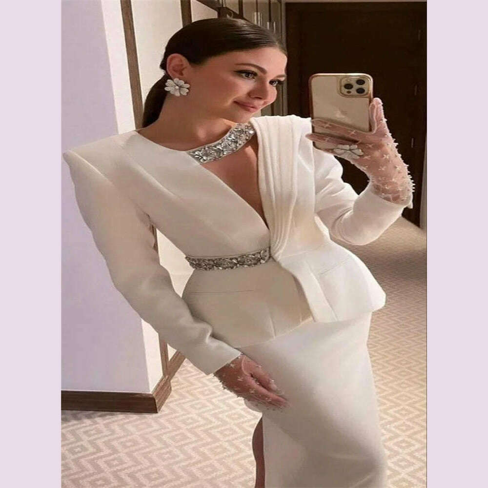 KIMLUD, Evening Dresses Full Sleeves Jacket Formal Dresses 2024 Beads Cocktail Party Dresses Saudi Arabia Dubai Prom Gown فساتين طويلة, KIMLUD Womens Clothes